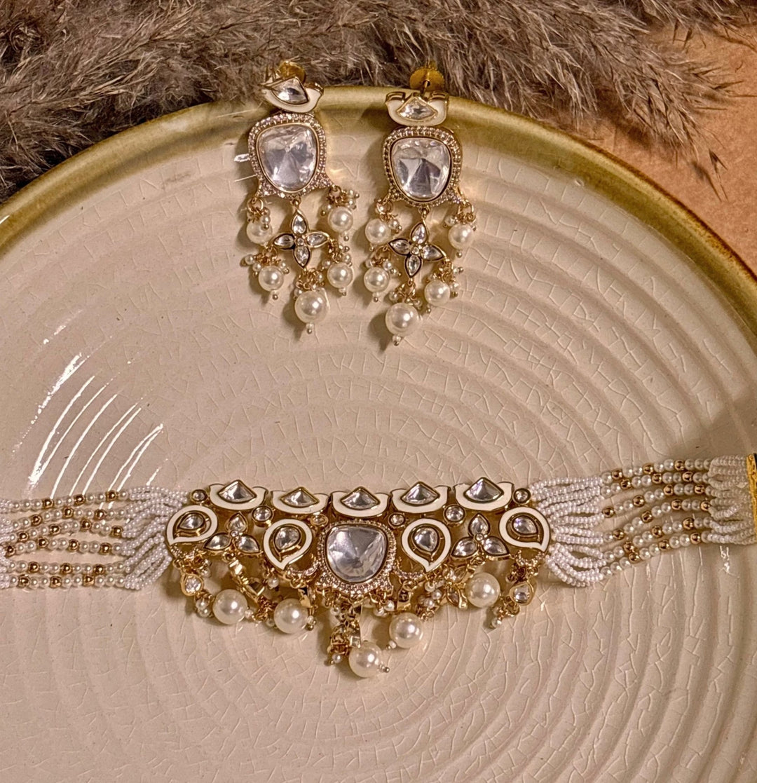 Naymee White Polki And Pearl Choker SetFabilicious Fashion