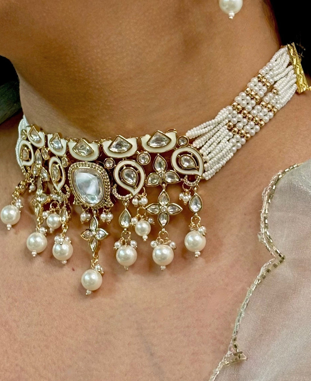 Naymee White Polki And Pearl Choker SetFabilicious Fashion