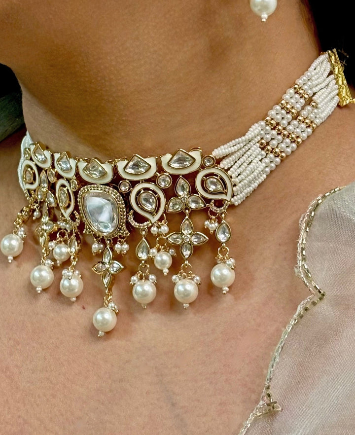 Naymee White Polki And Pearl Choker SetFabilicious Fashion