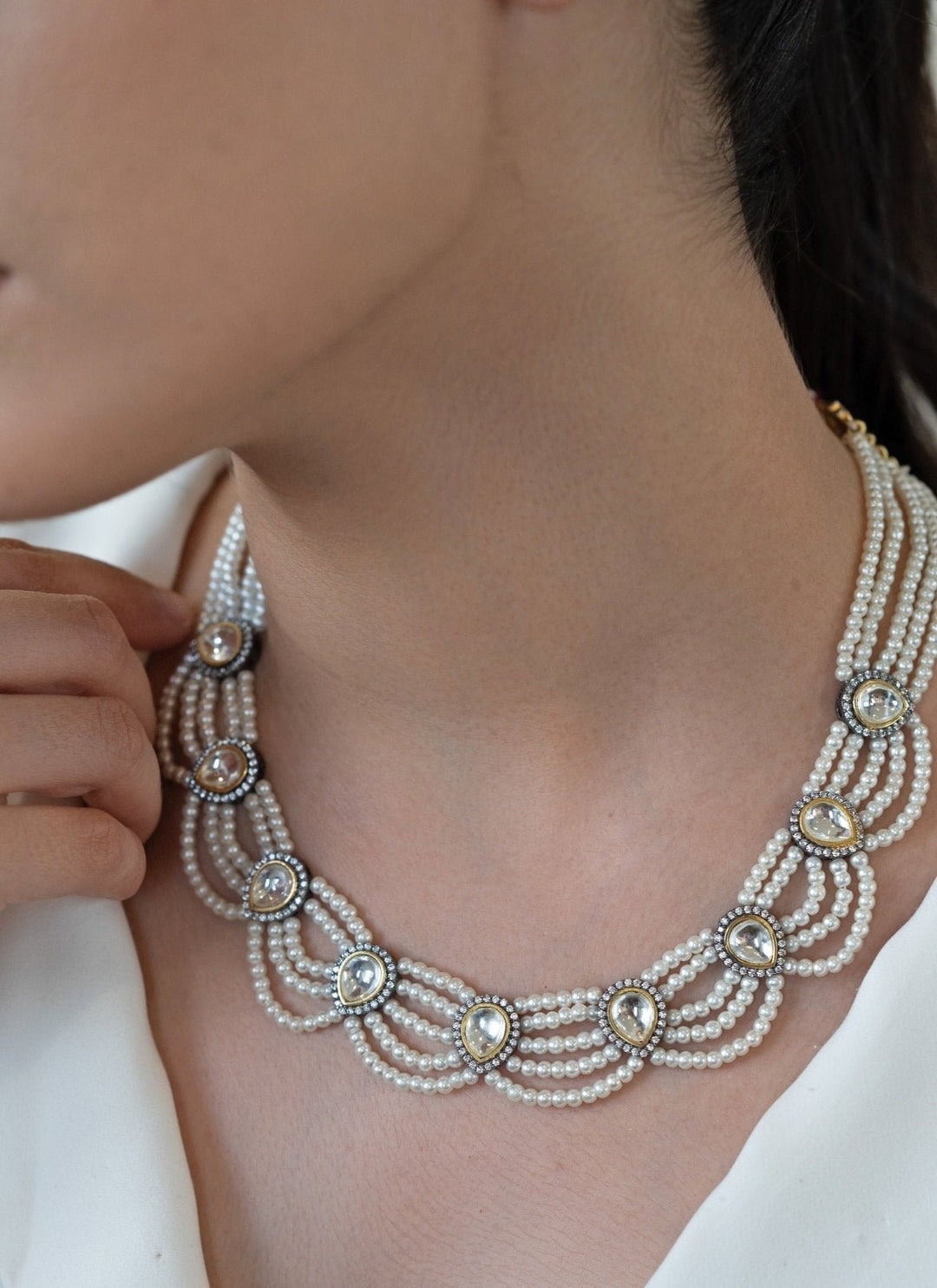 Do Taara White Polki And Pearl NecklaceFabilicious Fashion