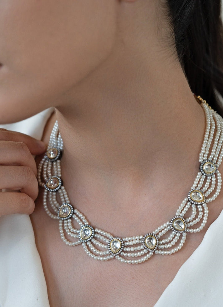 Do Taara White Polki And Pearl NecklaceFabilicious Fashion
