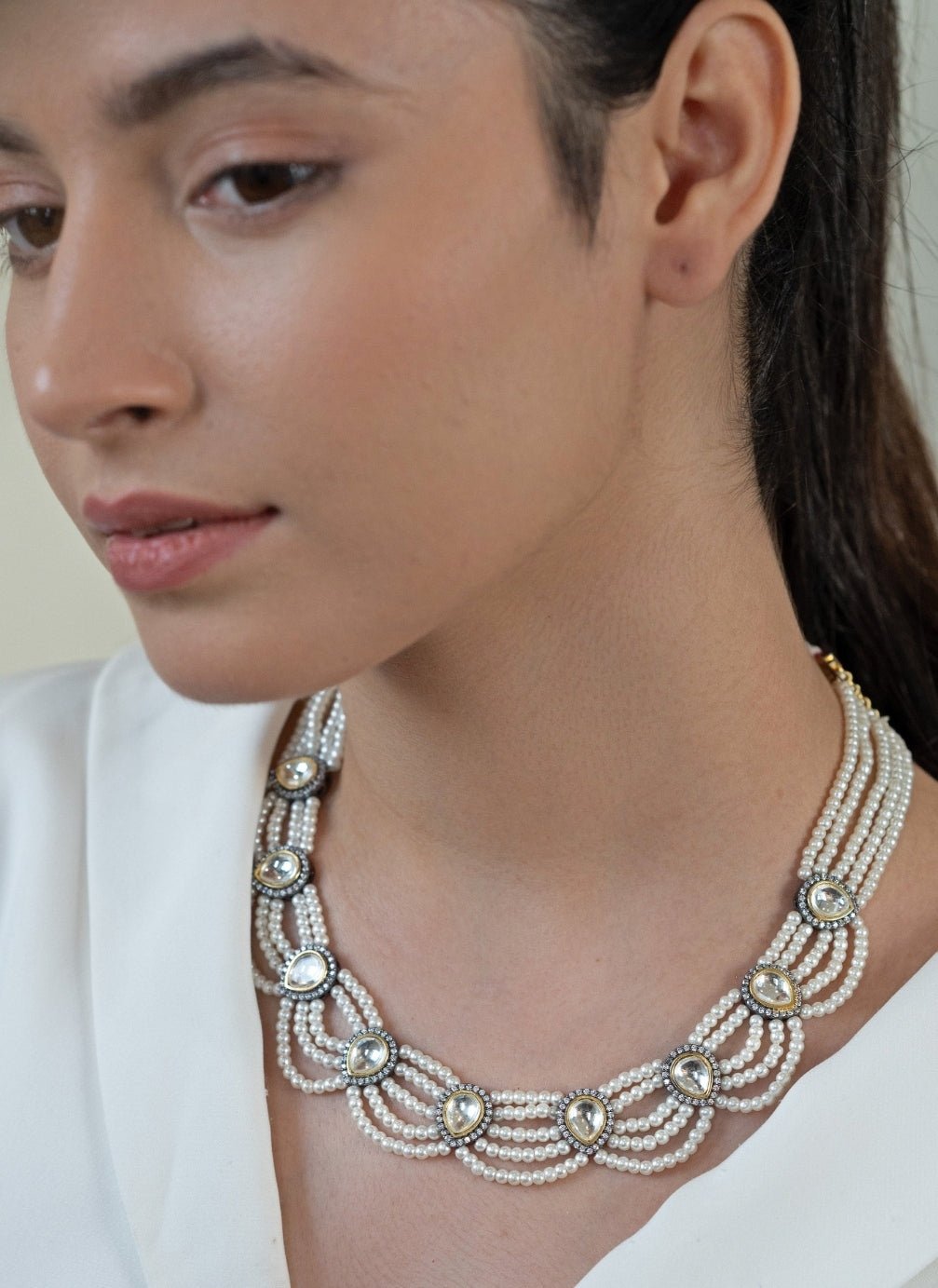 Do Taara White Polki And Pearl NecklaceFabilicious Fashion