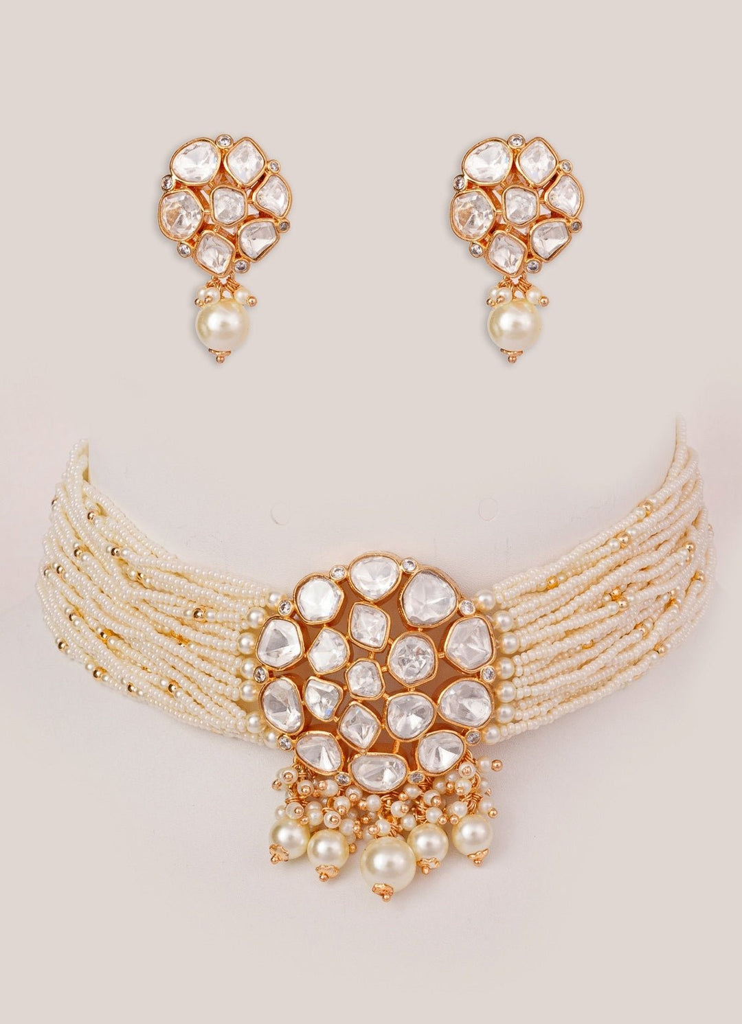 White Polki Pearl Choker Set Zevar by Geeta - Fabilicious Fashion