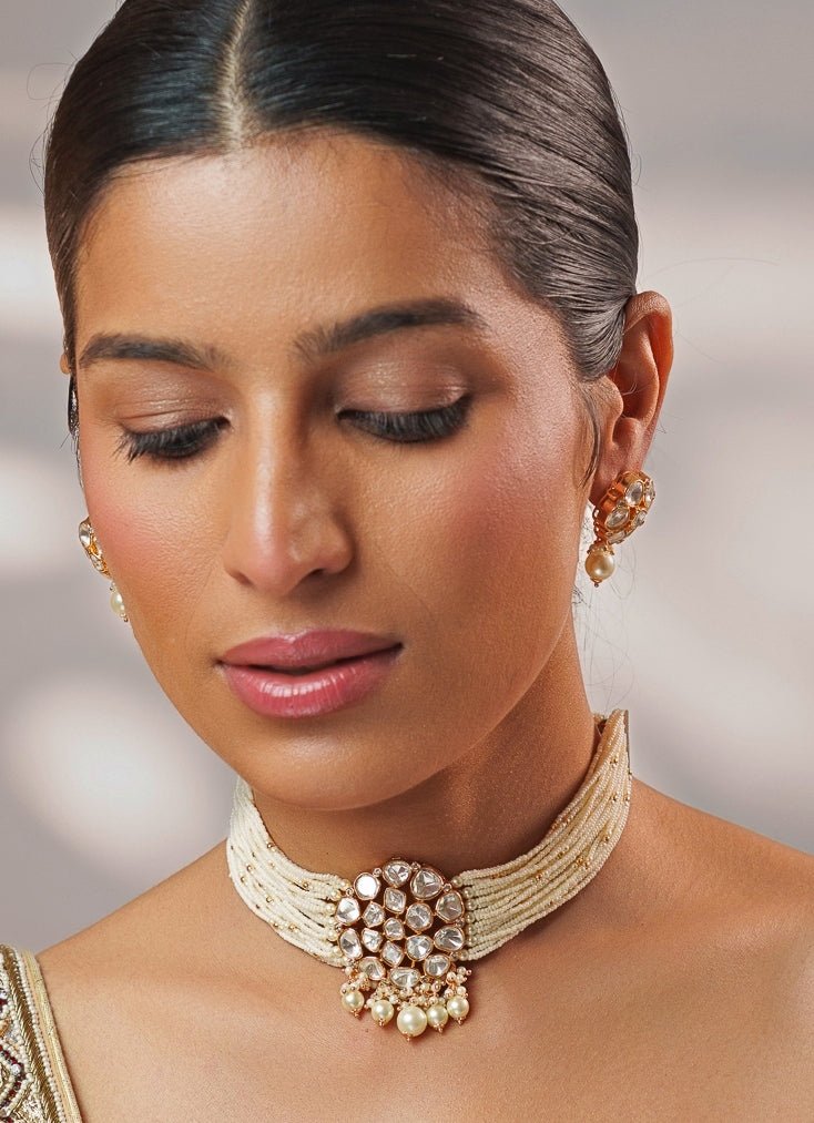 White Polki Pearl Choker Set Zevar by Geeta - Fabilicious Fashion