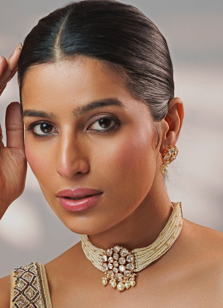 White Polki Pearl Choker Set Zevar by Geeta - Fabilicious Fashion