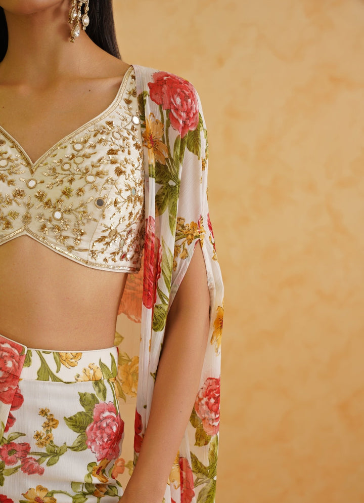 White Printed Blouse Sharara Set Deepika Chadha - Fabilicious Fashion