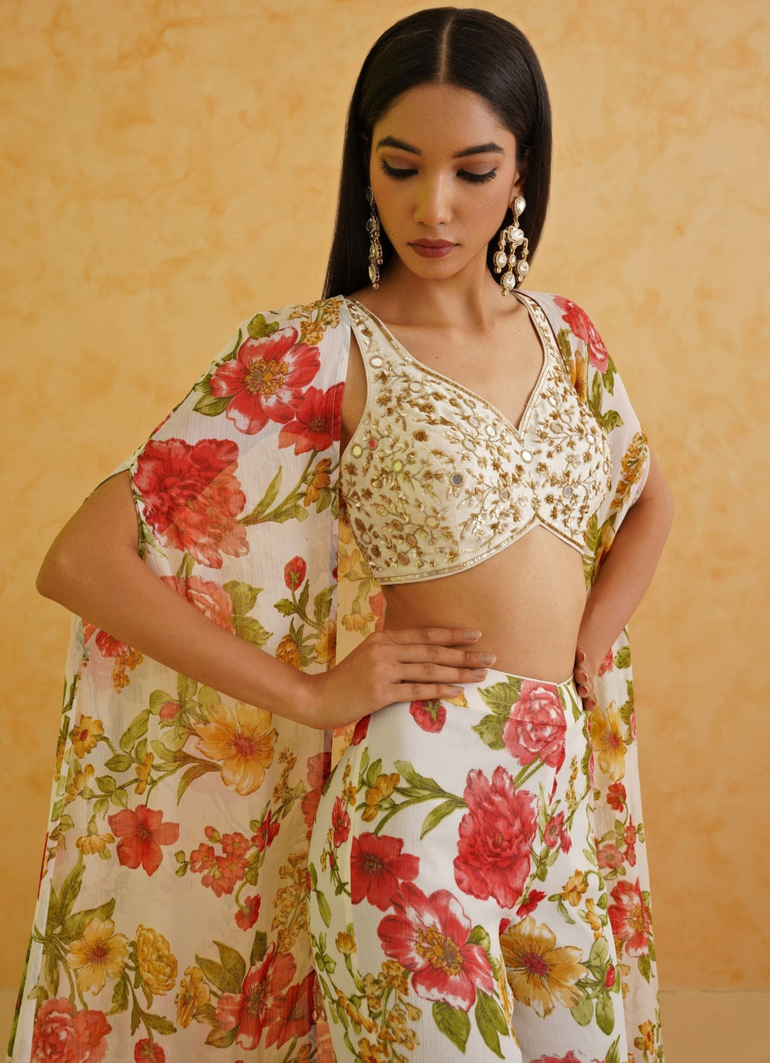 White Printed Blouse Sharara Set Deepika Chadha - Fabilicious Fashion