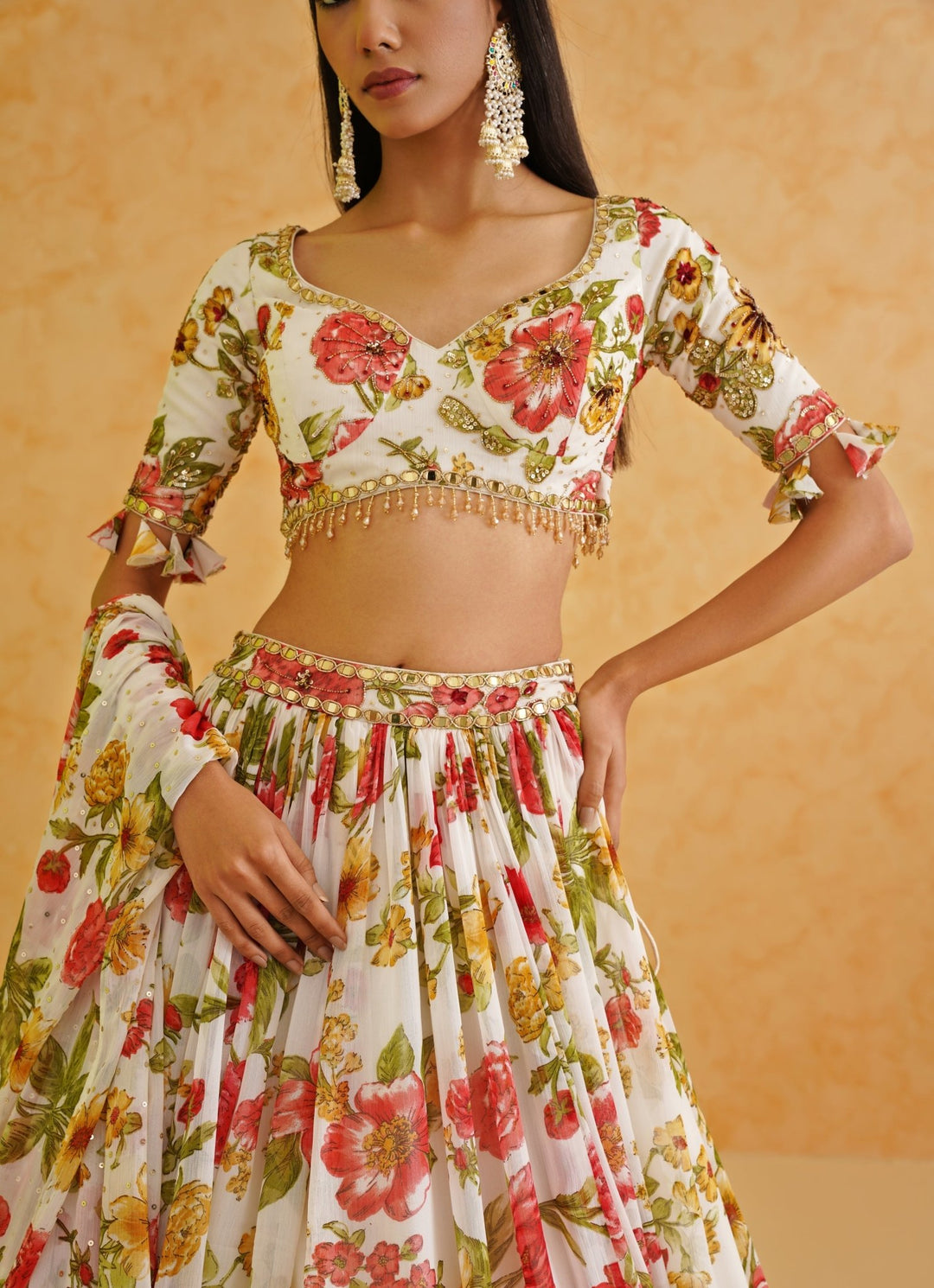 White Printed Georgette Lehenga Set Deepika Chadha - Fabilicious Fashion
