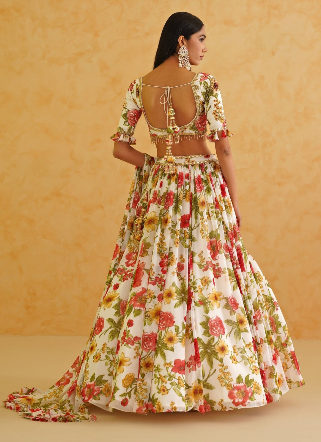 White Printed Georgette Lehenga Set Deepika Chadha - Fabilicious Fashion