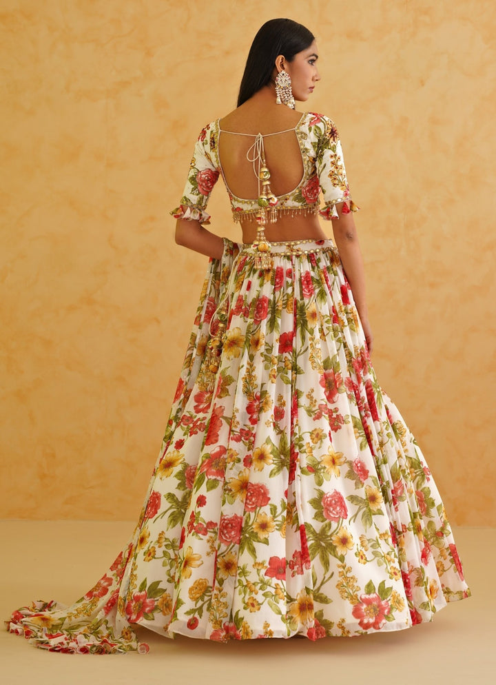 White Printed Georgette Lehenga Set Deepika Chadha - Fabilicious Fashion