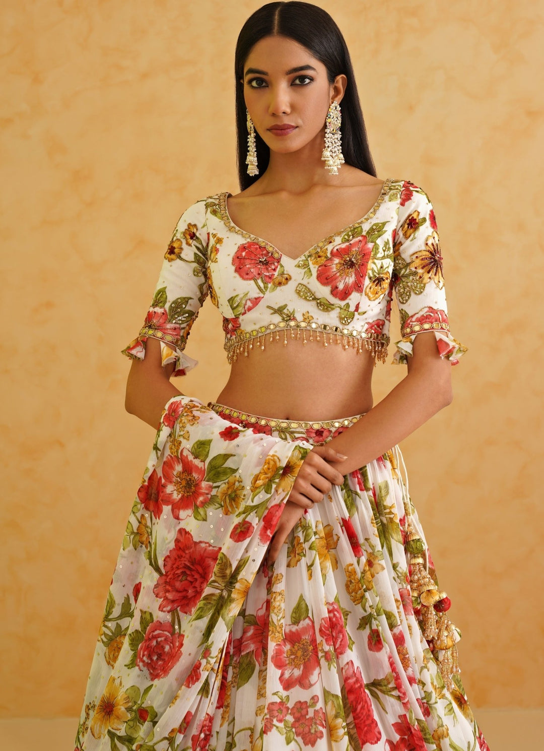 White Printed Georgette Lehenga Set Deepika Chadha - Fabilicious Fashion