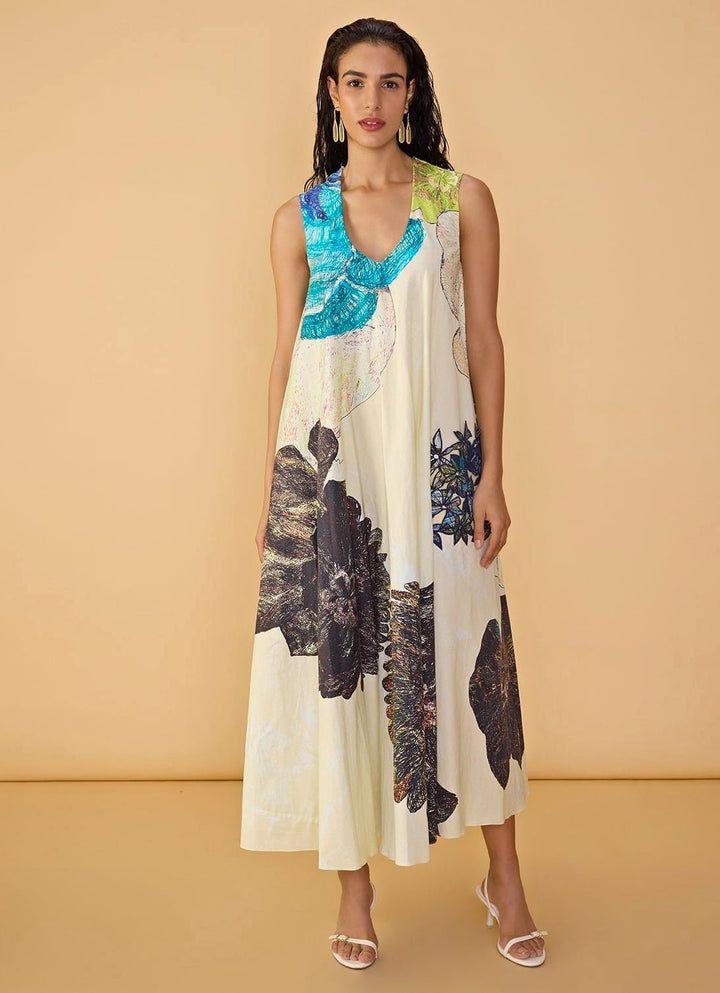 White Printed Relaxed Fit Dress Saaksha &amp; Kinni - Fabilicious Fashion