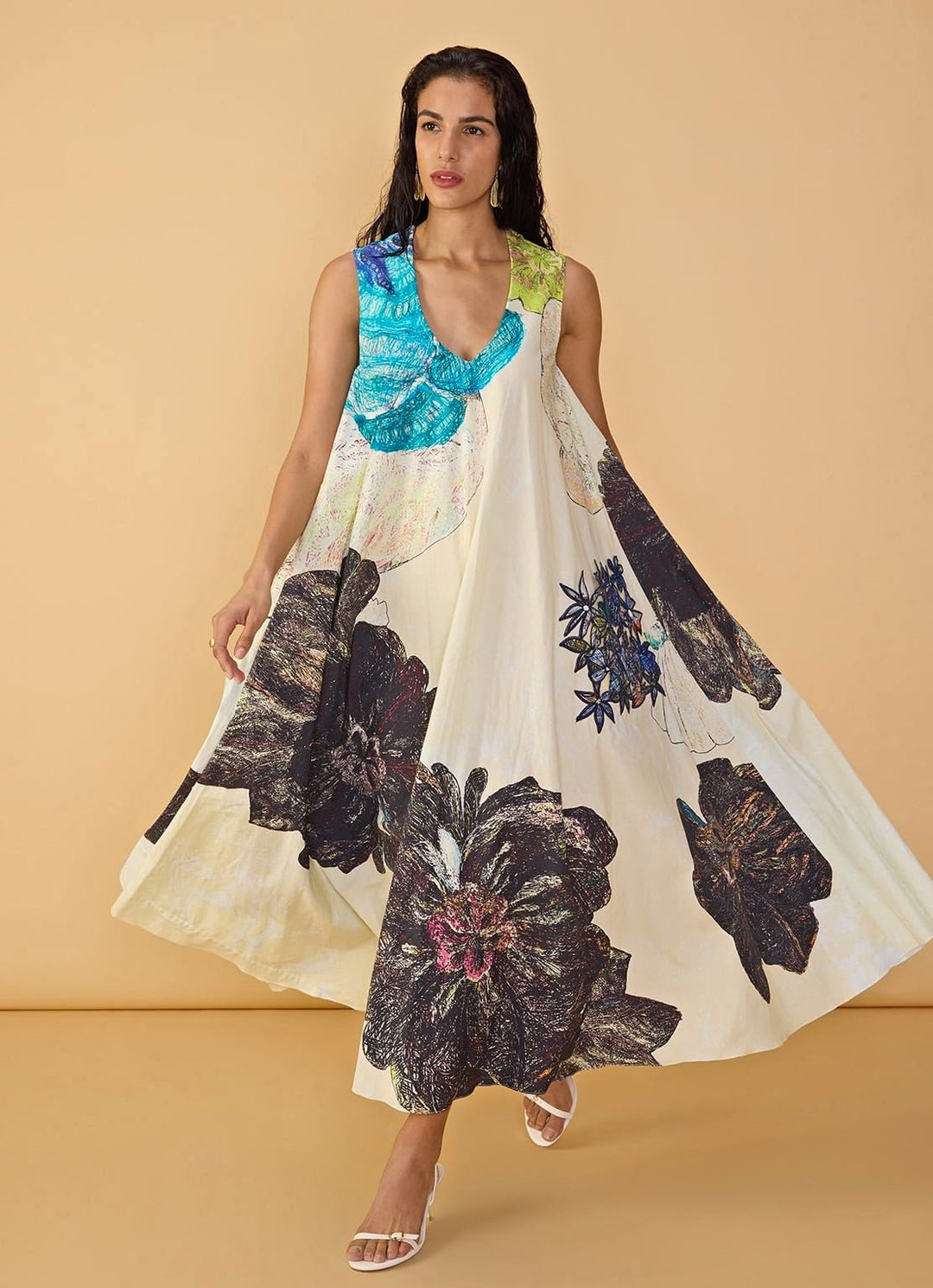 White Printed Relaxed Fit Dress Saaksha &amp; Kinni - Fabilicious Fashion