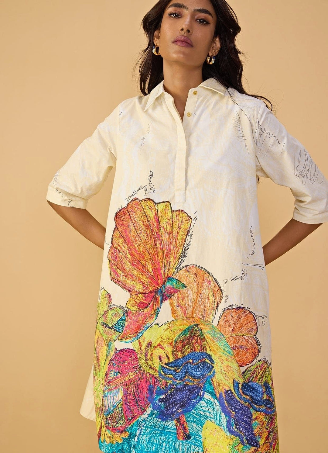 White Printed Shirt Dress Saaksha &amp; Kinni - Fabilicious Fashion