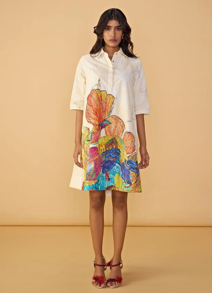 White Printed Shirt Dress Saaksha &amp; Kinni - Fabilicious Fashion