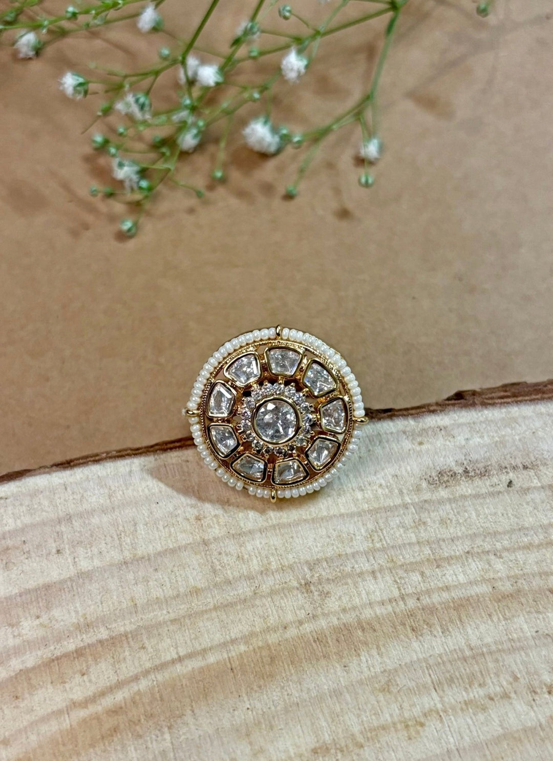 Naymee White Round Kundan RingFabilicious Fashion