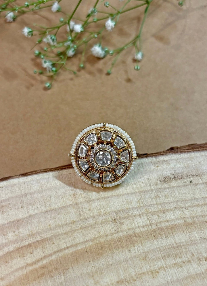 Naymee White Round Kundan RingFabilicious Fashion