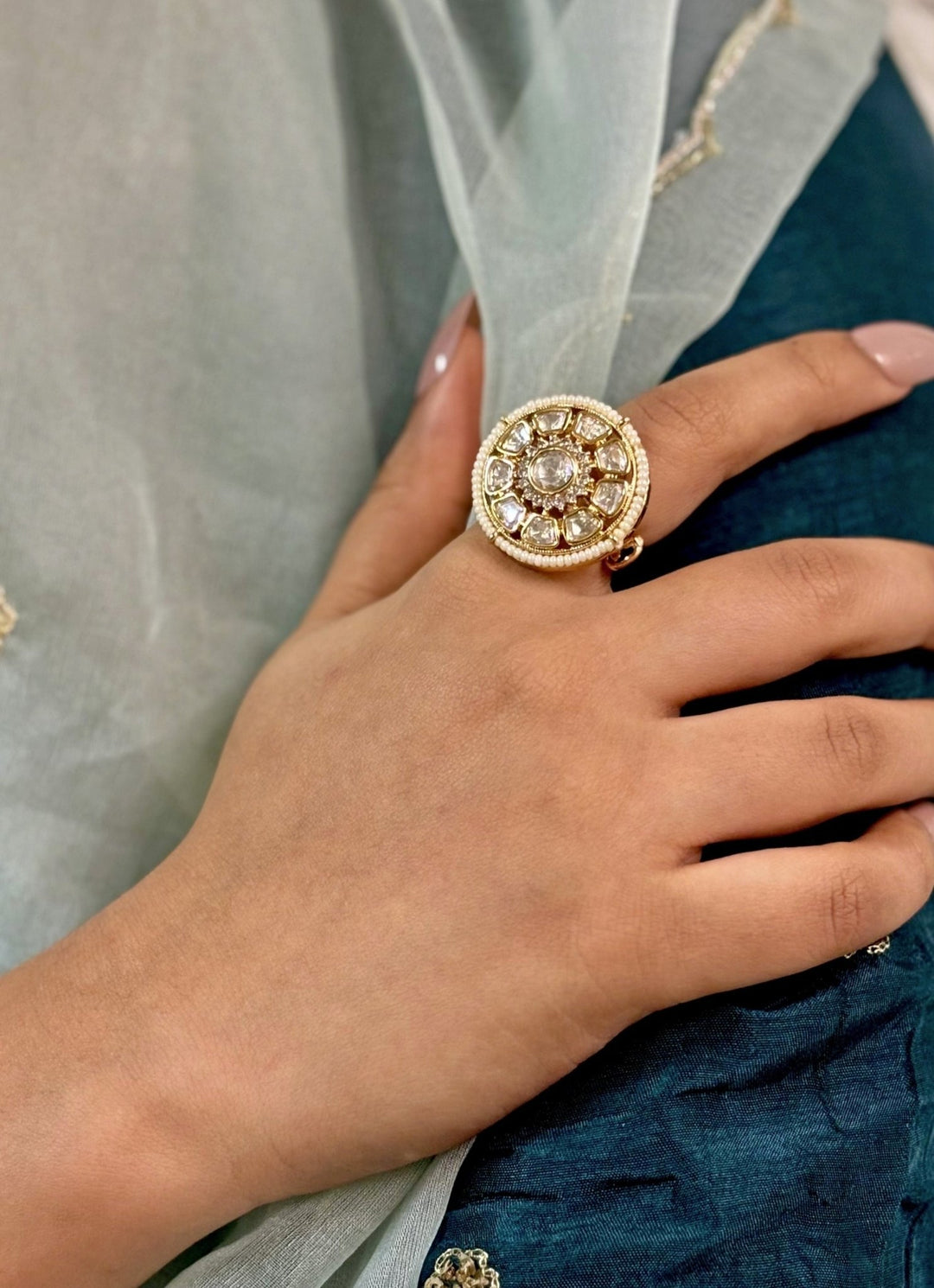 Naymee White Round Kundan RingFabilicious Fashion