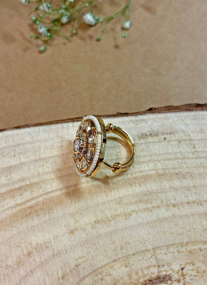 Naymee White Round Kundan RingFabilicious Fashion