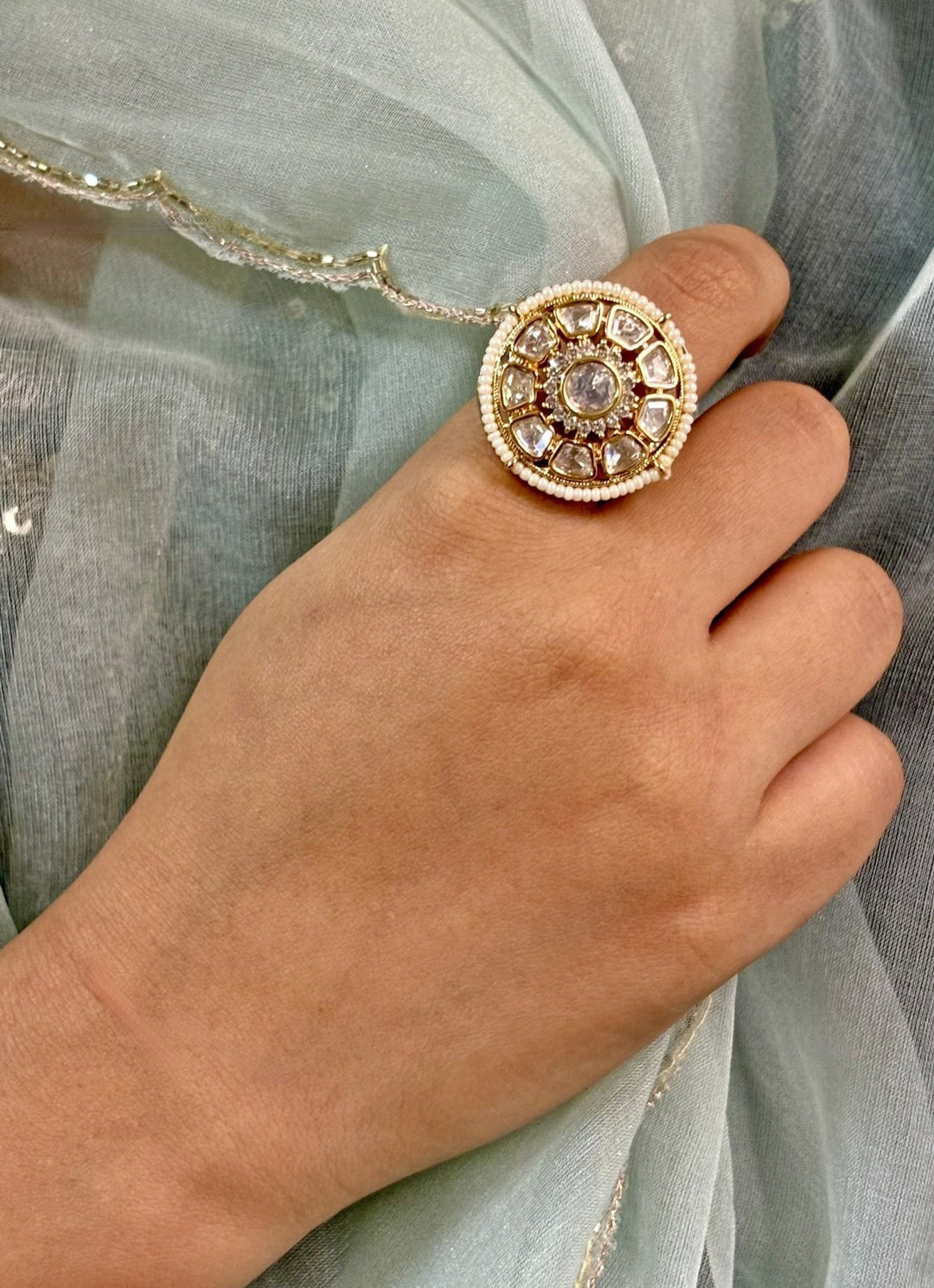 Naymee White Round Kundan RingFabilicious Fashion