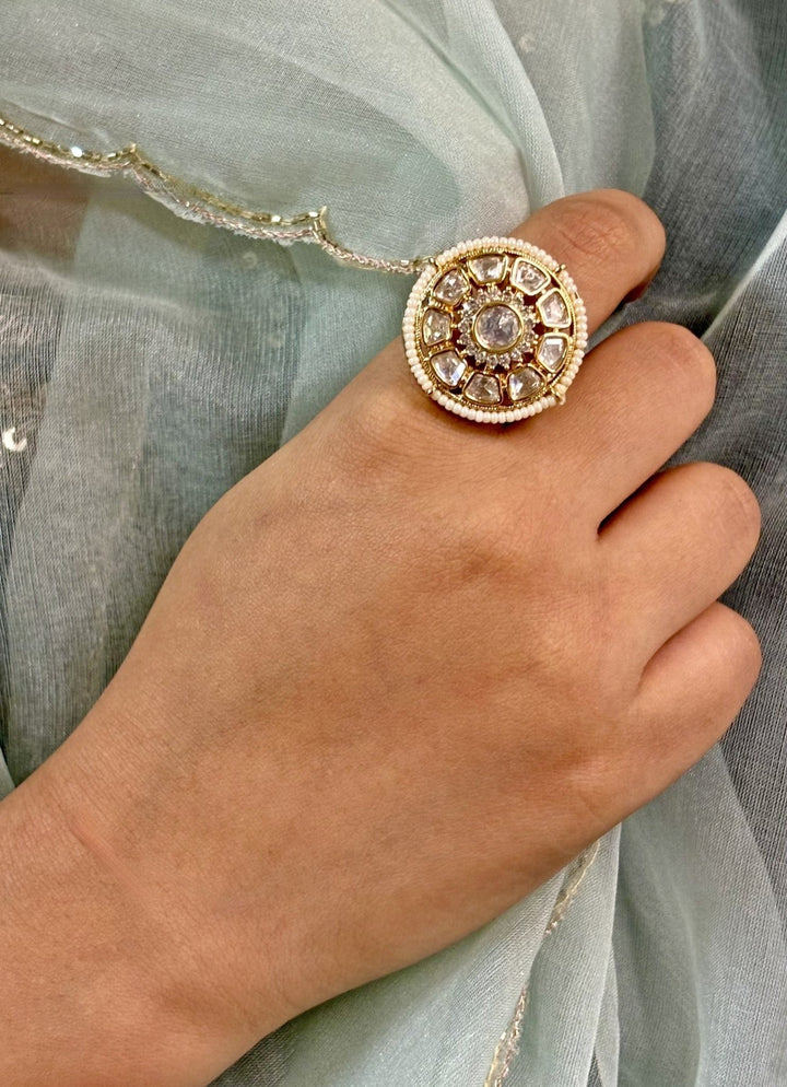 Naymee White Round Kundan RingFabilicious Fashion
