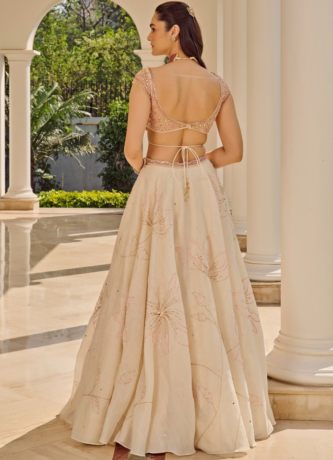 White Sequin Embroidered Lehenga Set Parul Gandhi - Fabilicious Fashion