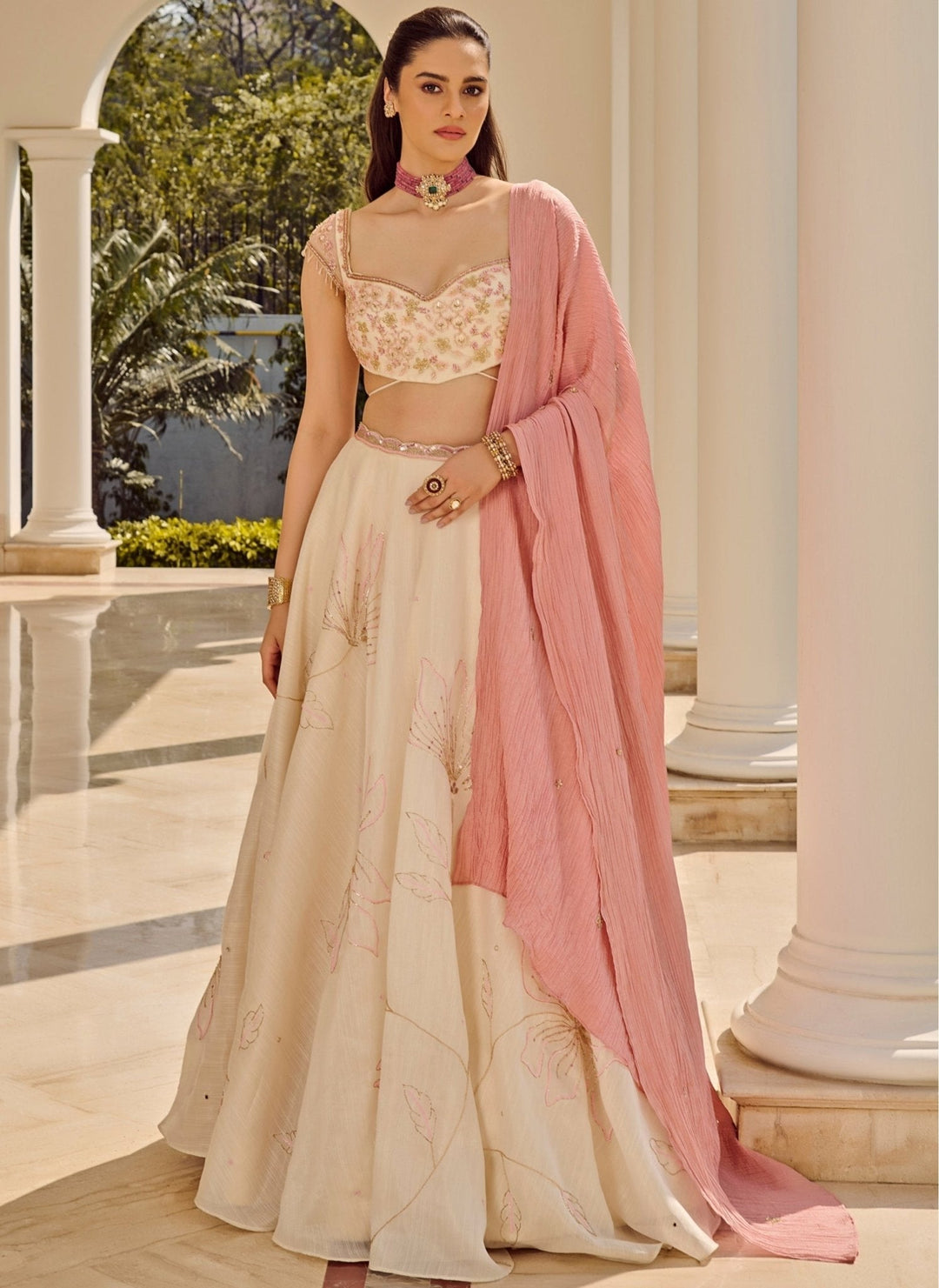 White Sequin Embroidered Lehenga Set Parul Gandhi - Fabilicious Fashion