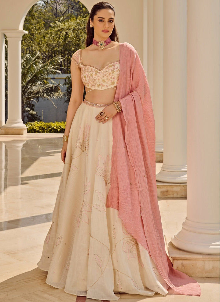 White Sequin Embroidered Lehenga Set Parul Gandhi - Fabilicious Fashion