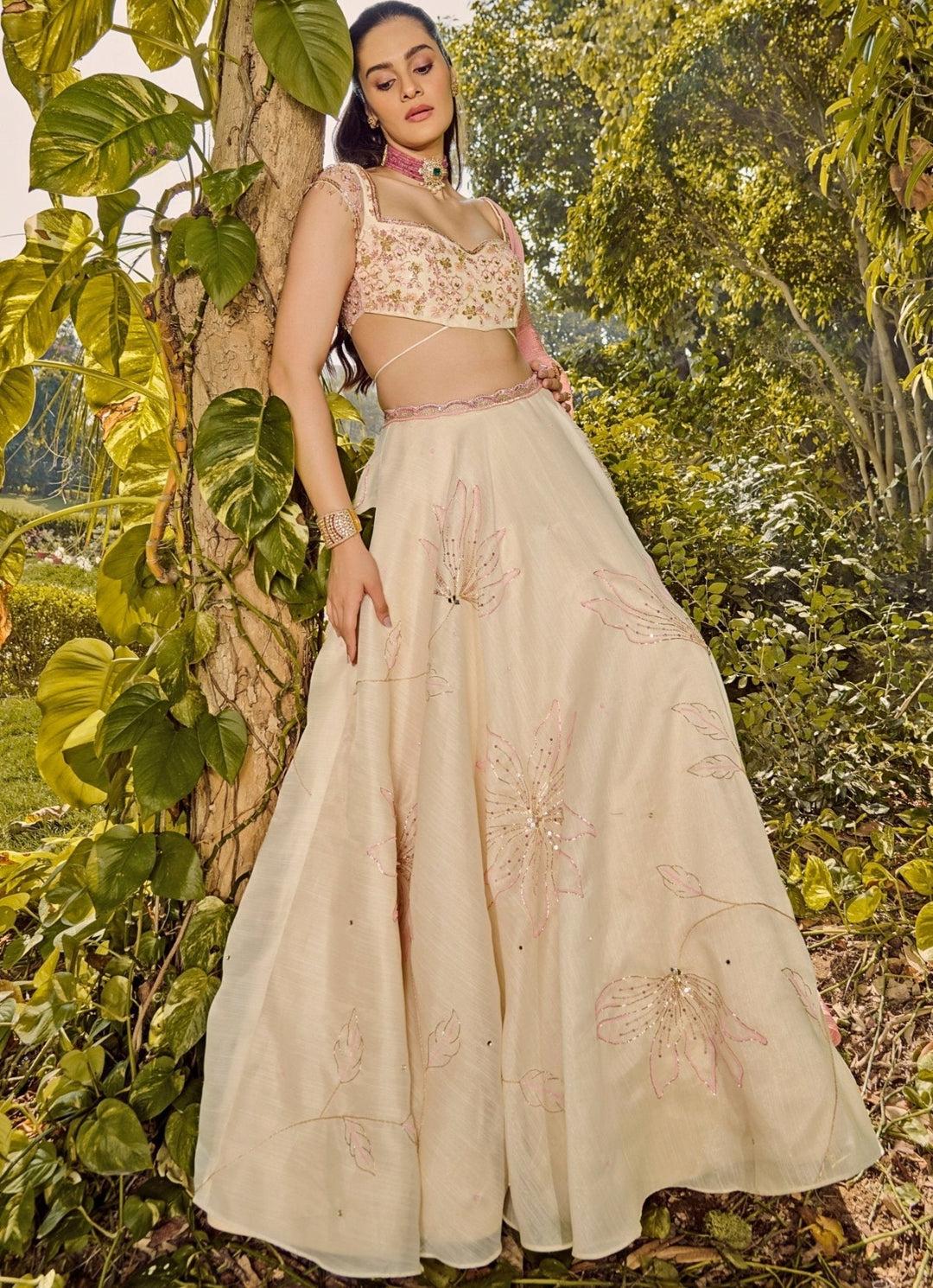 White Sequin Embroidered Lehenga Set Parul Gandhi - Fabilicious Fashion