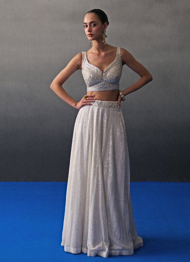 White Sequins Embroidered Lehenga Set Angad Singh - Fabilicious Fashion