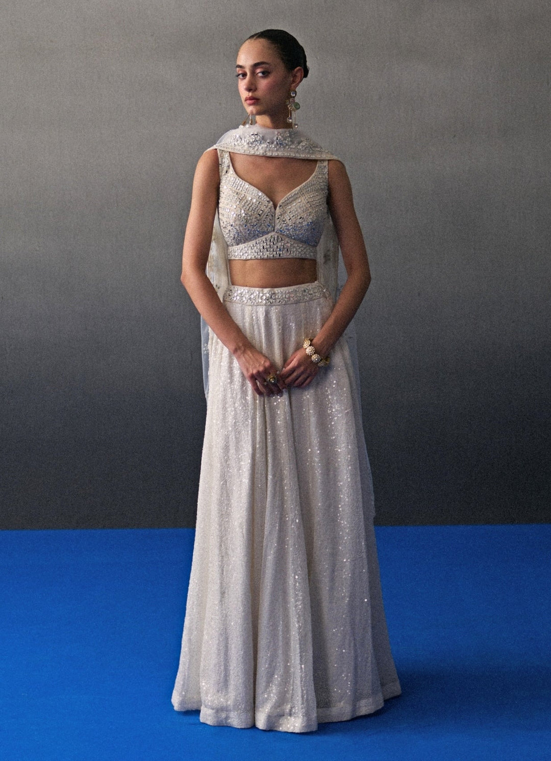 White Sequins Embroidered Lehenga Set Angad Singh - Fabilicious Fashion