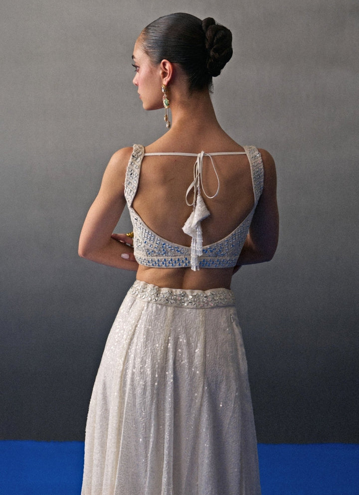 White Sequins Embroidered Lehenga Set Angad Singh - Fabilicious Fashion