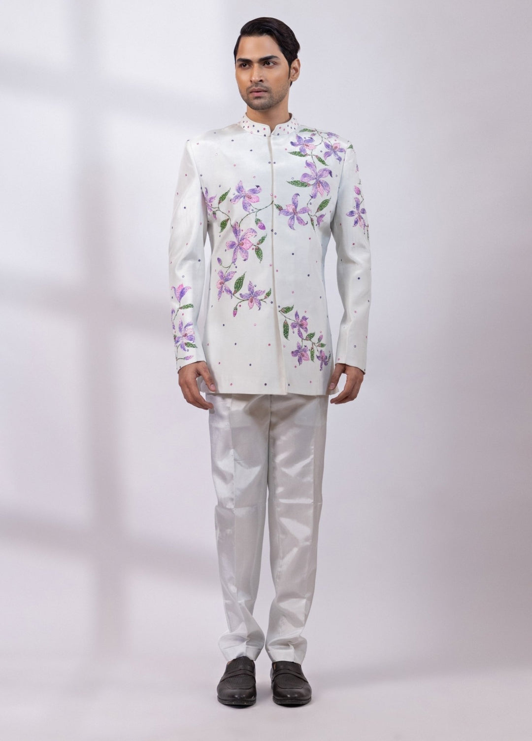 Smriti - Men White Silk Hand Painted Bandhgala SetFabilicious Fashion