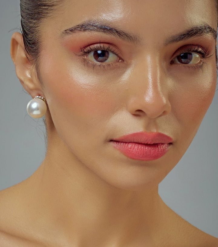 White Single Pearl Stud Earrings Vivinia by Vidhi Mehra - Fabilicious Fashion