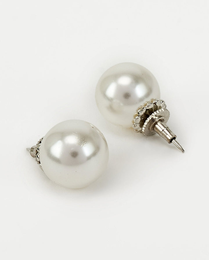 White Single Pearl Stud Earrings Vivinia by Vidhi Mehra - Fabilicious Fashion