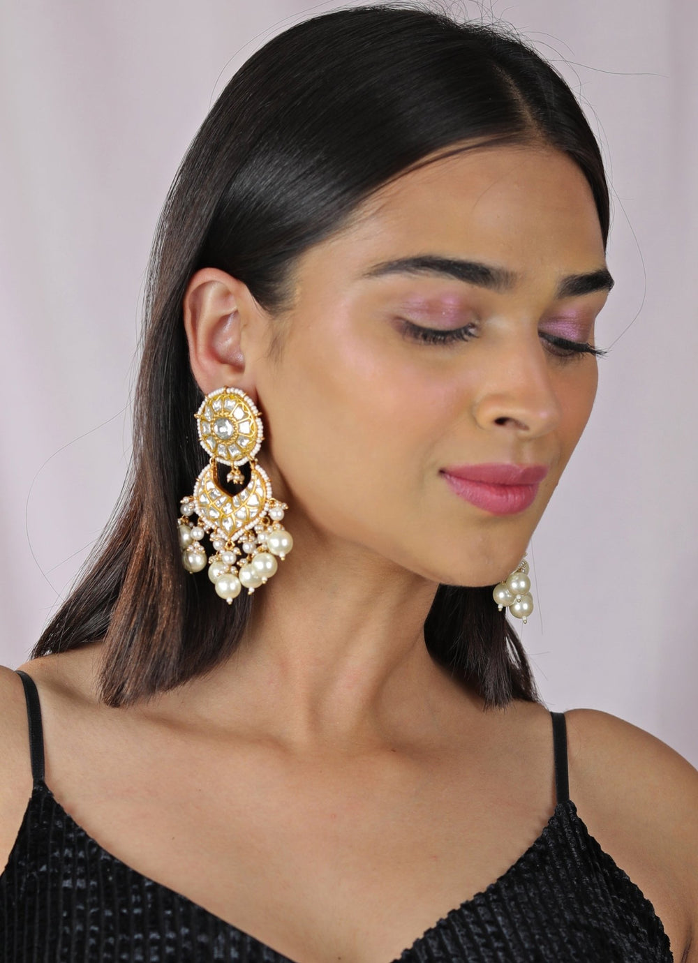 White Stone and Pearl Earrings Riana by Shikha Jindal - Fabilicious Fashion