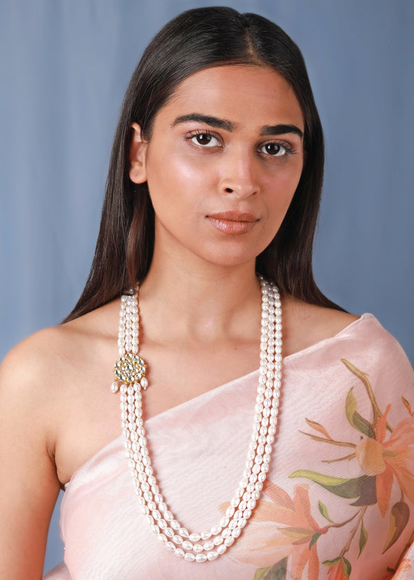 White Stone And Pearl Long Necklace