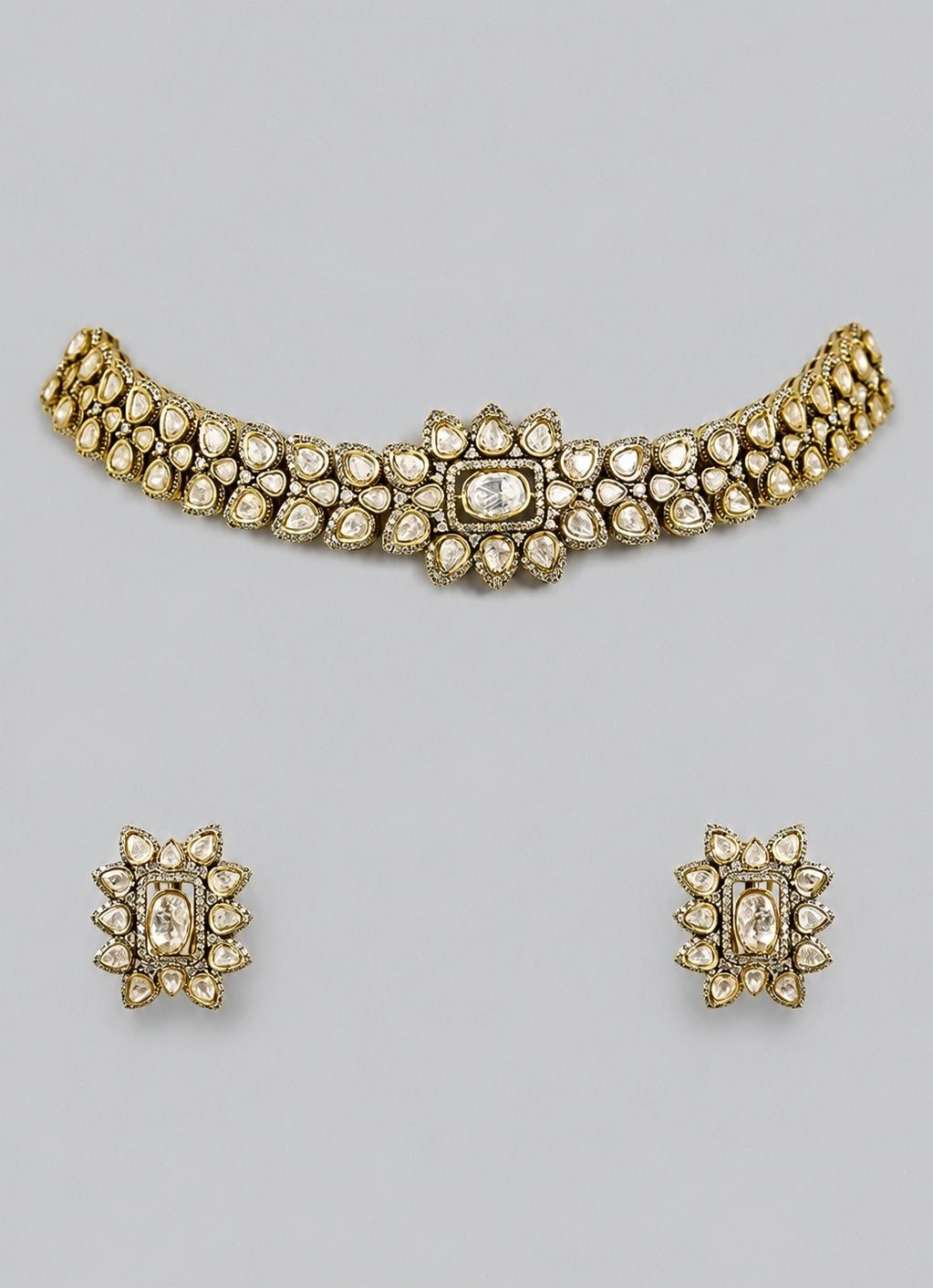 Zevar by Geeta White Stone And Polki Choker SetFabilicious Fashion