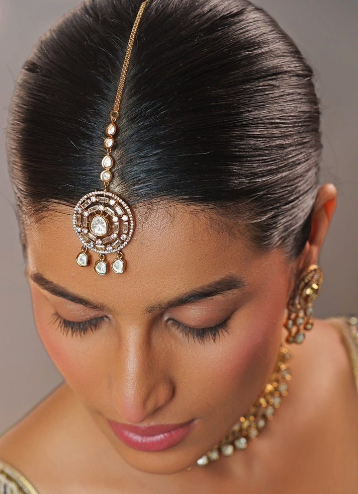 White Stone And Two Tone Polki Choker Set Zevar by Geeta - Fabilicious Fashion