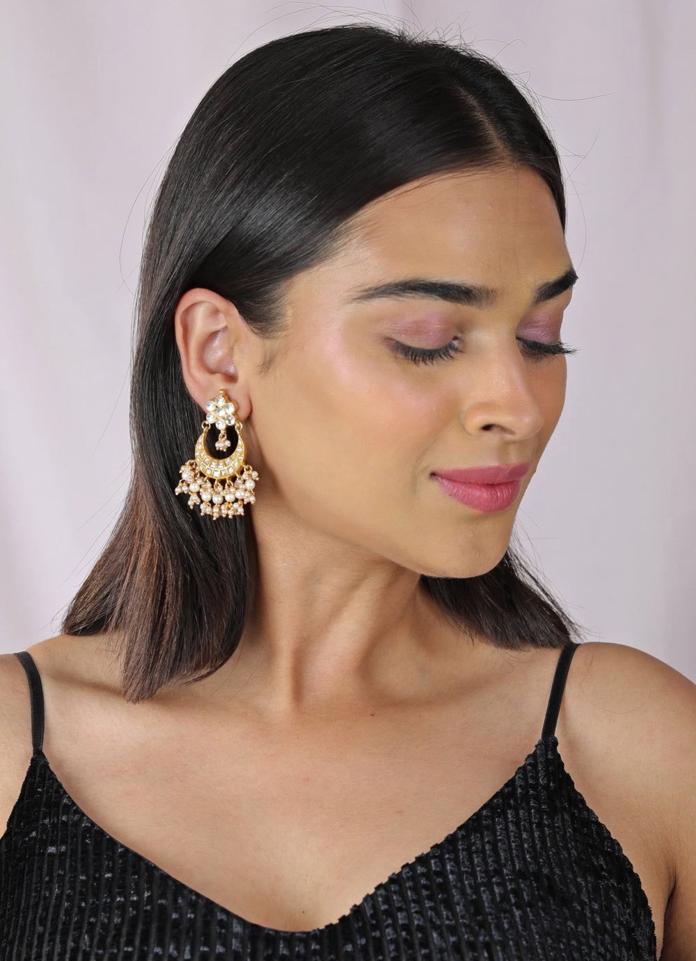White Stone Chandbali Jadau Earrings Riana by Shikha Jindal - Fabilicious Fashion