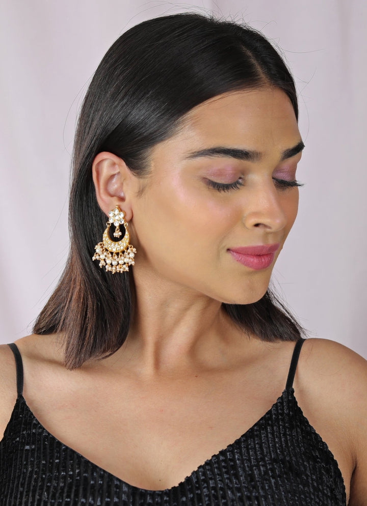White Stone Chandbali Jadau Earrings Riana by Shikha Jindal - Fabilicious Fashion
