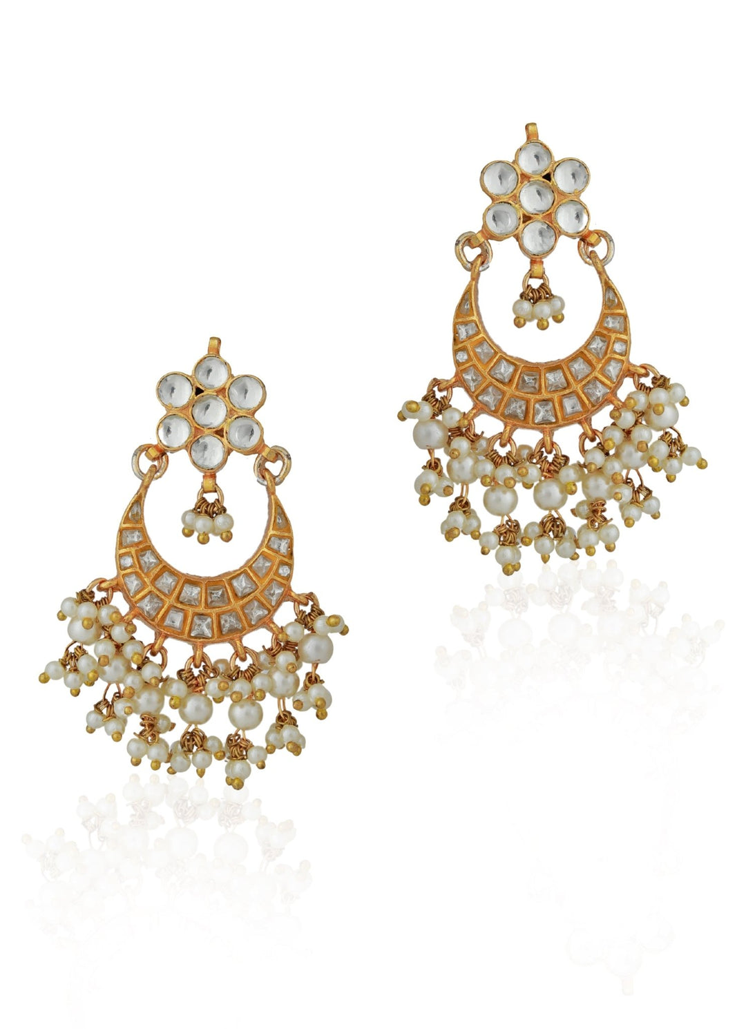 White Stone Chandbali Jadau Earrings Riana by Shikha Jindal - Fabilicious Fashion