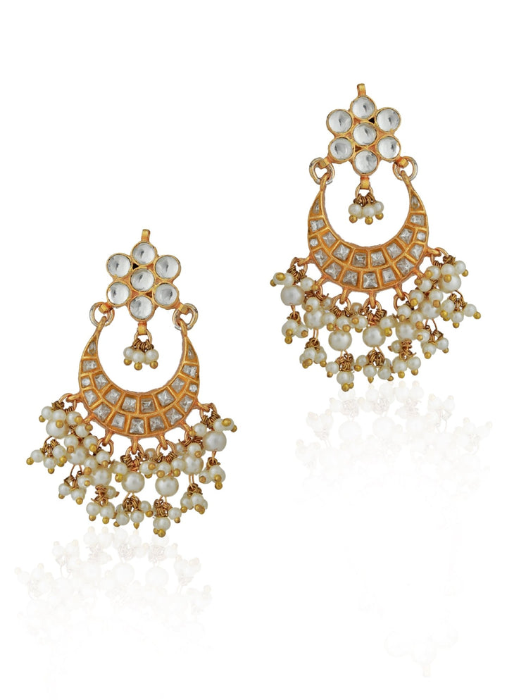 White Stone Chandbali Jadau Earrings Riana by Shikha Jindal - Fabilicious Fashion