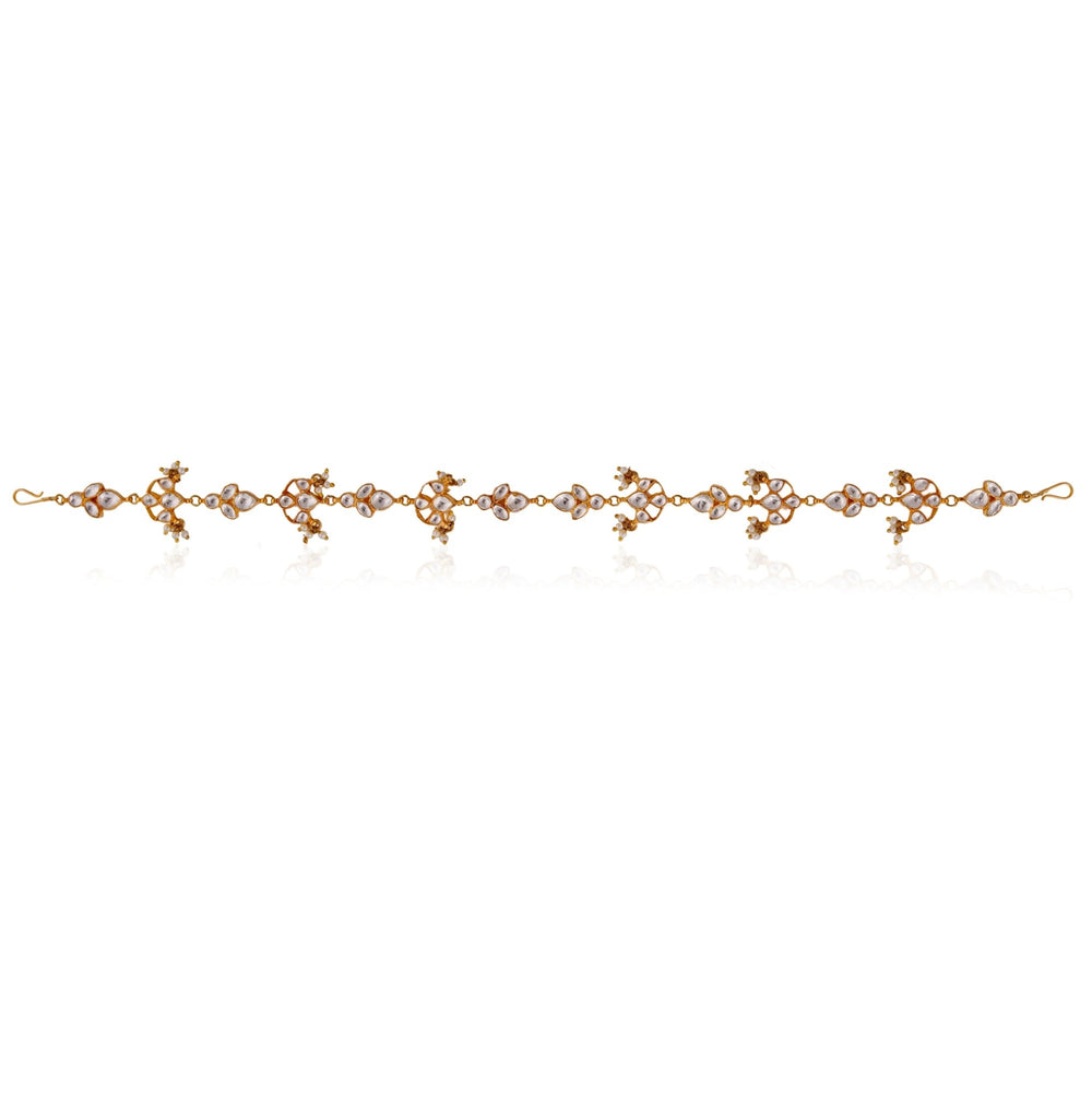 White Stone Floral Gold Plated Hairband Riana by Shikha Jindal - Fabilicious Fashion