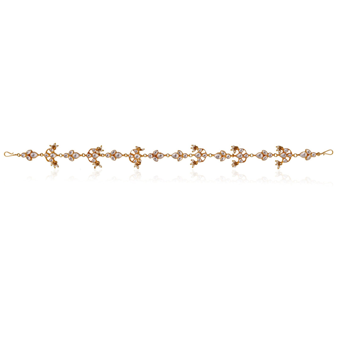 White Stone Floral Gold Plated Hairband Riana by Shikha Jindal - Fabilicious Fashion