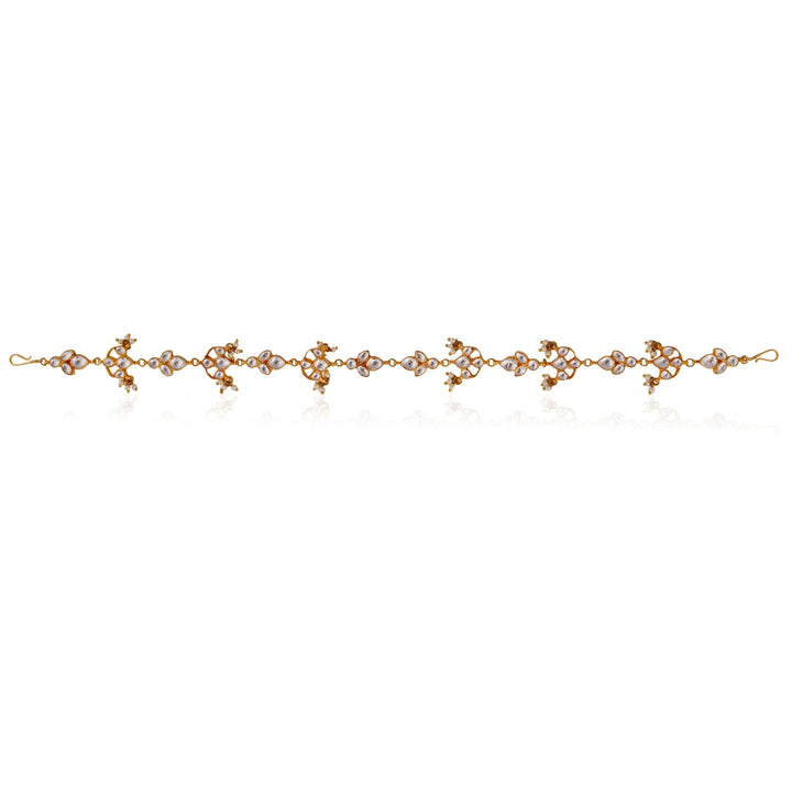 White Stone Floral Gold Plated Hairband Riana by Shikha Jindal - Fabilicious Fashion