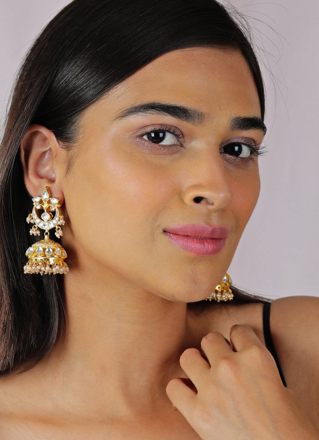 White Stone Jadtar Necklace and Jhumki set Riana by Shikha Jindal - Fabilicious Fashion