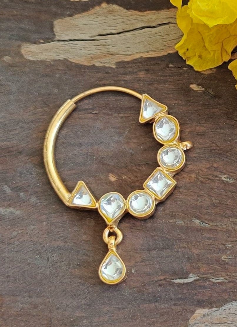 White Stone Nath With Drop Riana Jewellery - Fabilicious Fashion