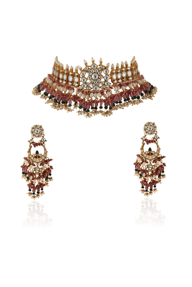 White Stone Necklace Set With Light Pink Beads And White Pearl Riana by Shikha Jindal - Fabilicious Fashion