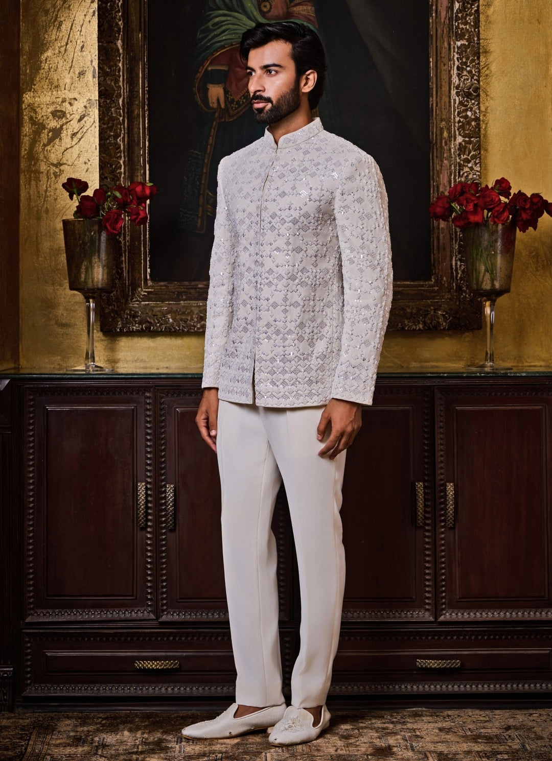 Nitika Gujral - Men White Suiting Jodhpuri SetFabilicious Fashion
